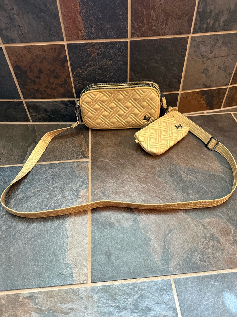 lug Coupe Xl Quilted Gold Crossbody Bag with Coin Pouch